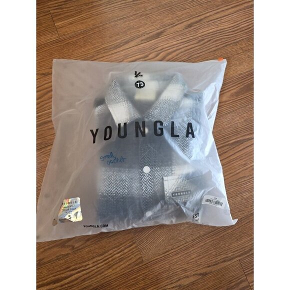 YoungLA Jacket Mens‎ Small Black White Plaid Flannel Shacket Snaps Quilted NWT - Picture 12 of 13
